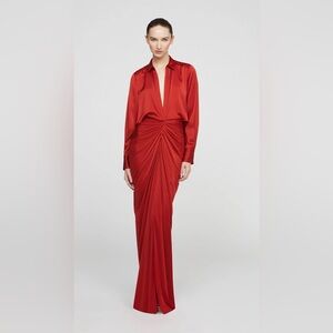 Halston Heritage Vibrant Red Long Sleeve Dress